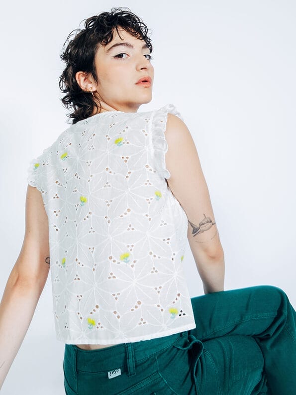 Mademoiselle YéYé Broderie Anglaise Top mit Stickerei aus Baumwolle